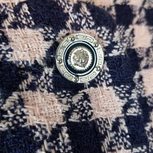 Vintage Blush Pink & Navy Two Piece Skirt Suit Set Designer Inspired * 8 Petite - Picture 10 of 11